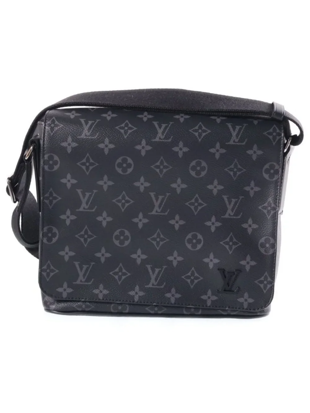 Louis Vuitton Monogram Eclipse District PM Shoulder Bag Black Leather Silver